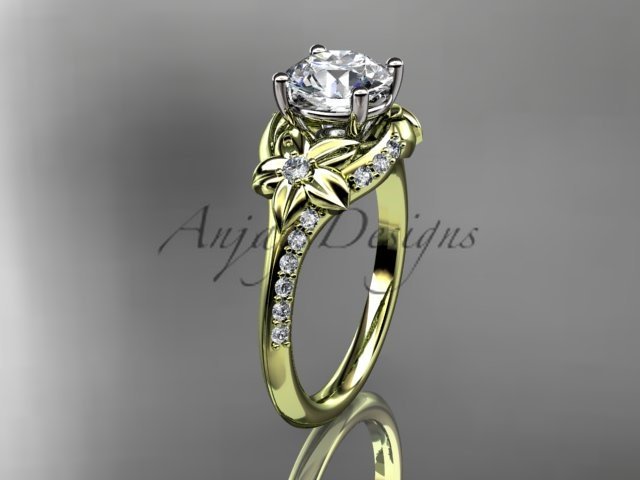 14kt yellow gold diamondwedding ring, engagement ring with a Moissanite center stone ADLR125