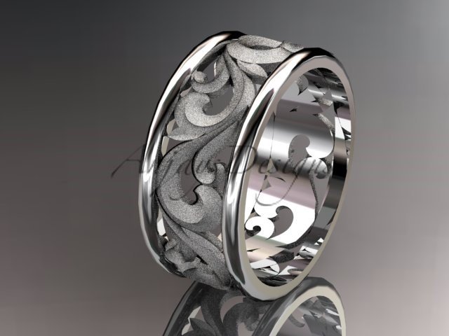 Platinum leaf and vine wedding ring, engagement ring, wedding band ADLR121