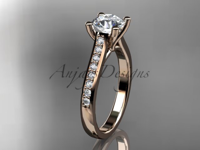 14kt rose gold diamond unique engagement ring, wedding ring ADER114