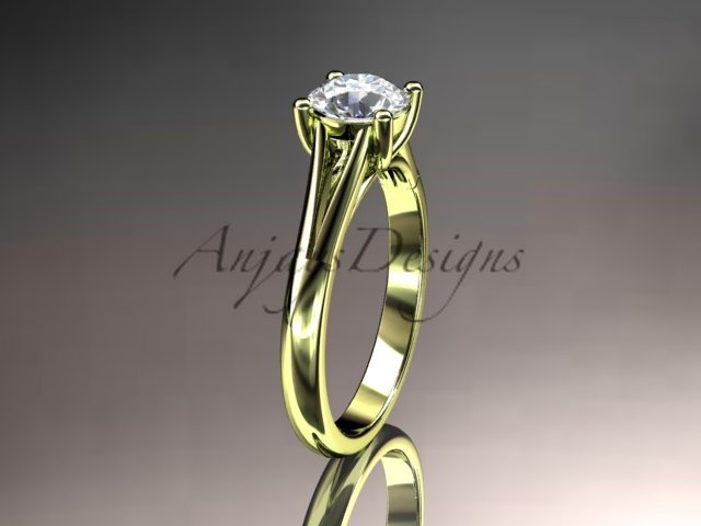 14kt yellow gold engagement, ring solitaire ring with a Moissanite center stone ADER109