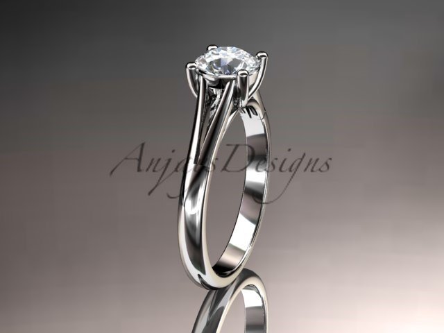 14kt white gold unique engagement ring, wedding ring, solitaire ring ADER109