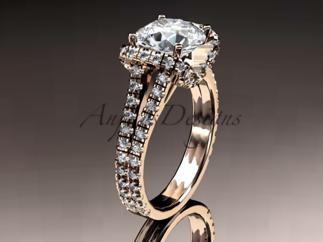 14kt rose gold diamond unique engagement ring, wedding ring ADER107