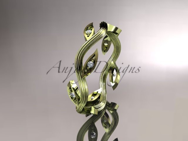 14kt yellow gold diamond leaf and vine wedding ring, engagement ring, wedding band ADLR102