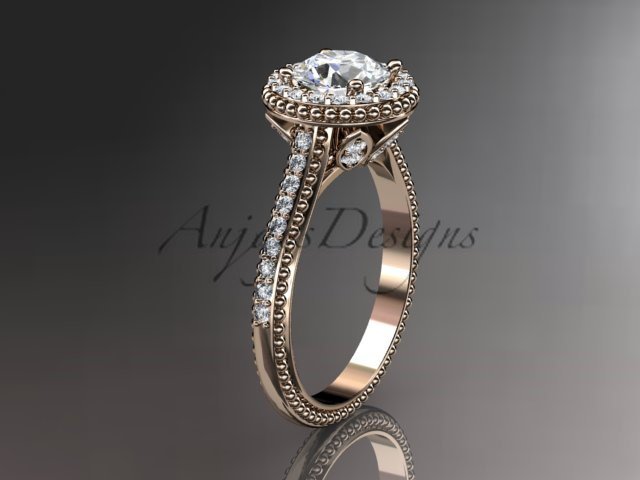 14kt rose gold diamond floral wedding ring, engagement ring ADLR101