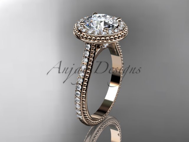 14kt rose gold diamond unique engagement ring, wedding ring ADER97