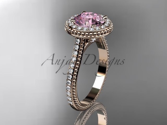 14kt rose gold diamond unique engagement ring, wedding ring with a Morganite center stone ADER97