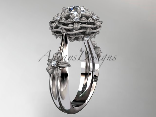 14kt white gold diamond \"Basket of Love\" ring with a Moissanite center stone ADLR94
