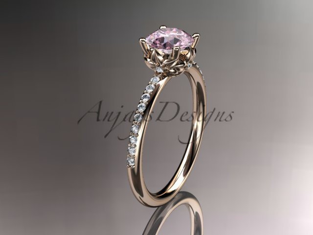 14kt rose gold diamond floral wedding ring, engagement ring with Morganite center stone ADLR92