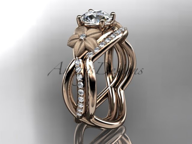 14kt rose gold diamond leaf and vine wedding ring, engagement ring ADLR90