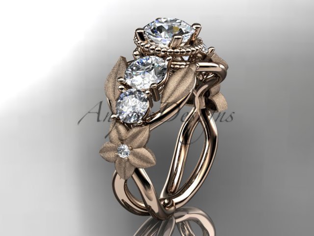 14kt rose gold diamond floral wedding ring, engagement ring with Moissanite center stone ADLR69