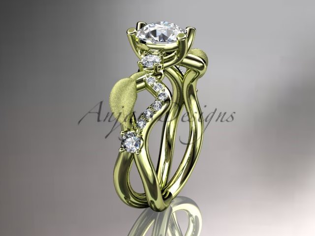 14kt yellow gold wedding ring, engagement ring, wedding band with Moissanite center stone ADLR68