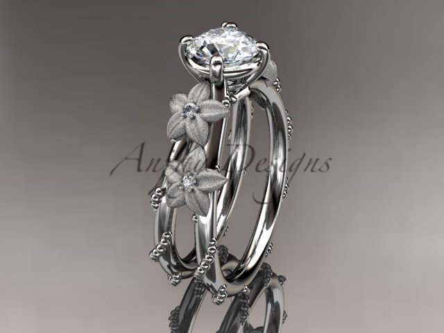 14kt white gold wedding ring, engagement ring with Moissanite center stone ADLR66