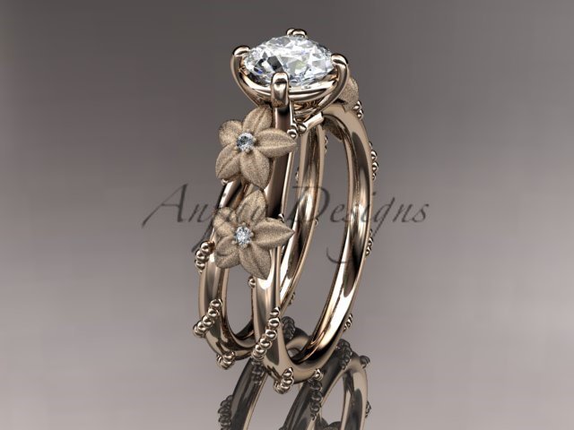 14kt rose gold diamond wedding ring, engagement ring with Moissanite center stone ADLR66