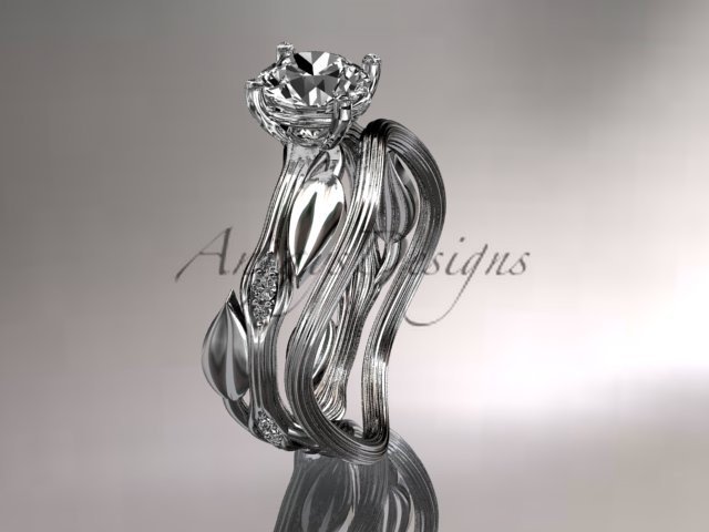 Platinum diamond wedding ring set, engagement ring set with Moissanite center stone ADLR31S