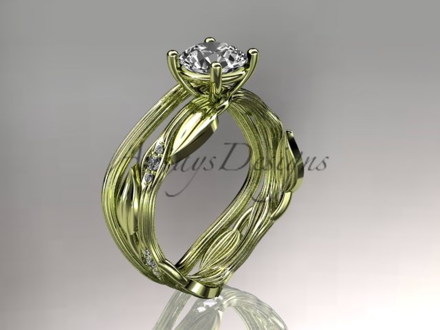 14k yellow gold diamond wedding ring set, engagement ring set with Moissanite center stone ADLR31S