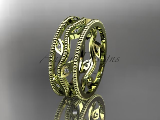 14k yellow gold diamond leaf and vine wedding ring,engagement ring ADLR7