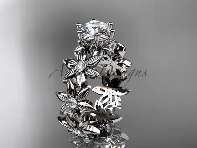 14k white gold diamond floral engagement ring Moissanite ADLR339
