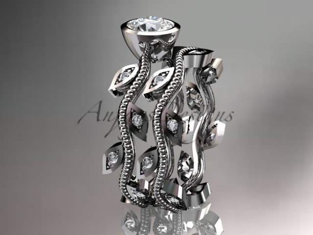 14k white gold engagement set with a Forever One Moissanite center stone ADLR213
