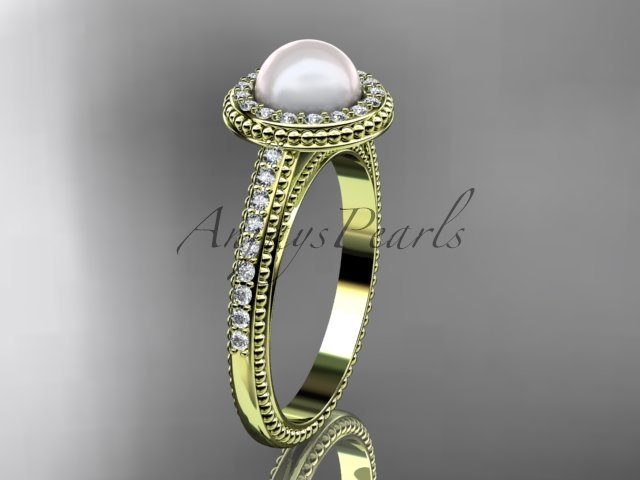 14kt yellow gold diamond floral wedding ring, engagement ring AP104
