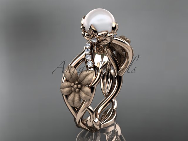 Unique 14kt rose gold diamond floral leaf and vine wedding ring,engagement ring AP270