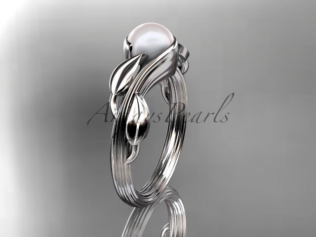 Platinum pearl leaf and vine engagement ring AP273