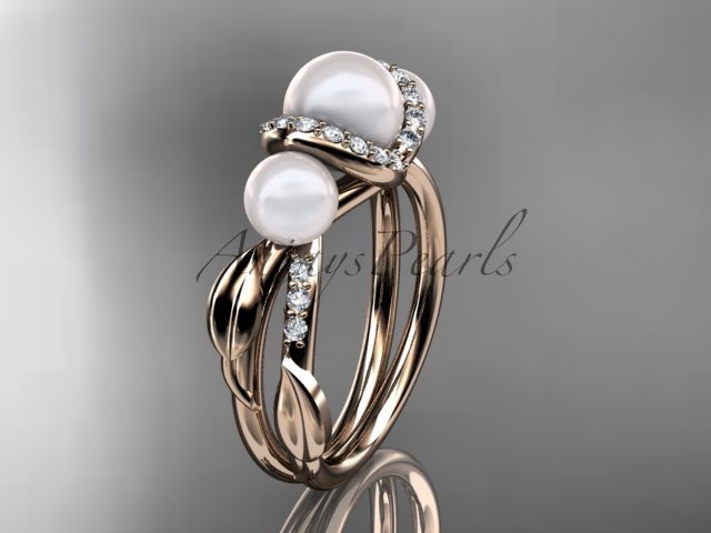 14k rose gold diamond pearl engagement ring AP274