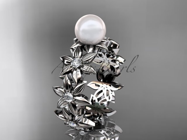 Platinum diamond pearl engagement ring AP339