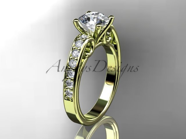 14kt yellow gold diamond engagement ring with a "Forever Brilliant" Moissanite center stone ADER142
