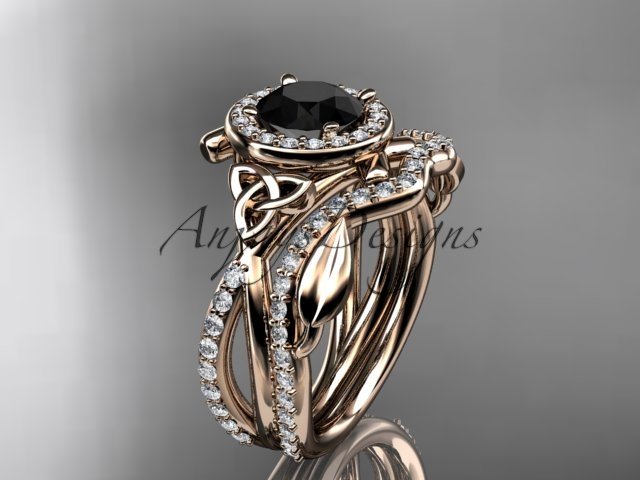 14kt rose gold celtic trinity knot engagement set with a Black Diamond center stone CT789S