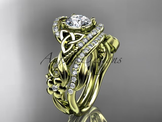 14kt yellow gold diamond celtic trinity knot wedding ring, engagement set CT7211S