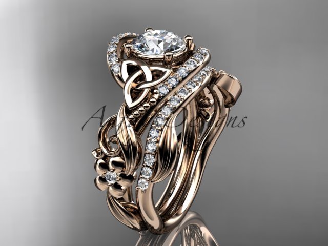 14kt rose gold diamond celtic trinity knot wedding ring, engagement set CT7211S