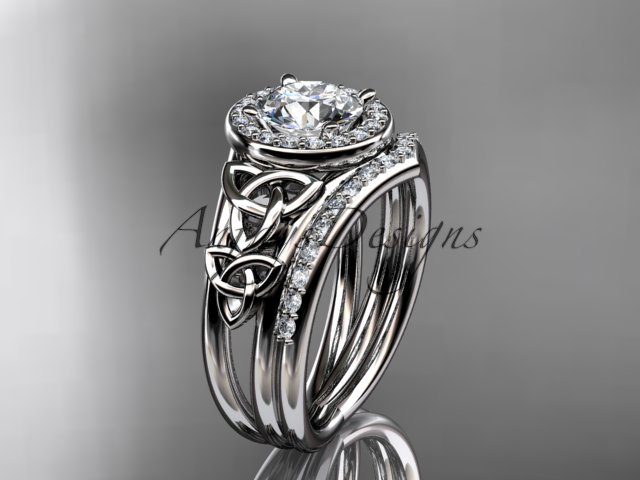 14kt white gold diamond celtic trinity knot wedding ring, engagement set CT7131S