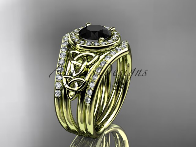 14ktyellow goldt ring with a Black Diamond center stoneCT7131S diamond celtic trinity knot engagemen