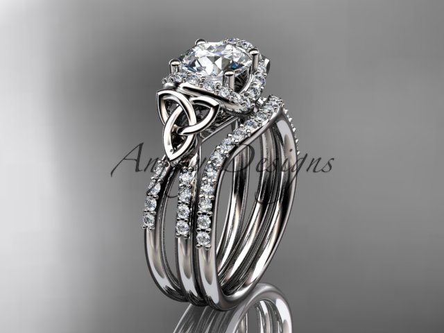 Platinum diamond celtic trinity knot engagement set with a Moissanite center stone CT7155S