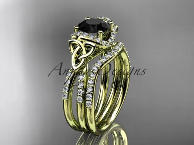 14kt yellow gold diamond celtic trinity knot engagement set with a Black Diamond center stoneCT7155S