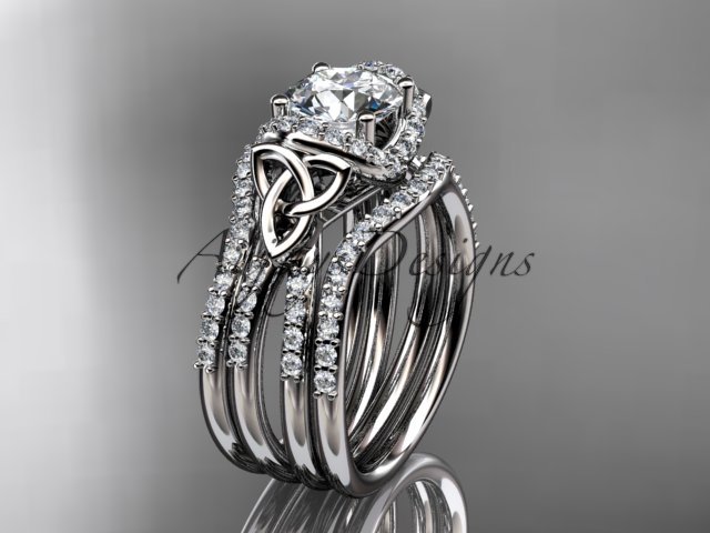 Platinum diamond celtic trinity knot engagement ring with a Moissanite center stone CT7155S