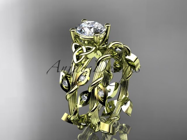 14kt yellow gold diamond celtic trinity knot wedding ring, engagement set CT7215S