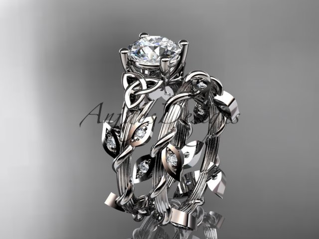 Platinum diamond celtic trinity knot engagement ring with a Moissanite center stone CT7215S