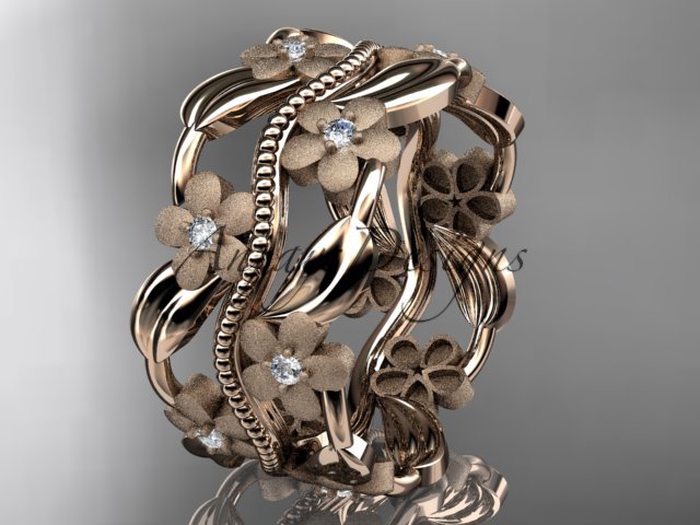 14kt rose gold diamond leaf and vine wedding band, engagement ring ADLR188B
