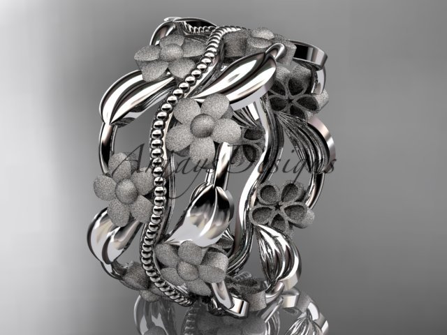 14kt white gold leaf and vine wedding band, engagement ring ADLR188G