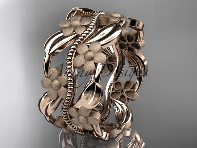 14kt rose gold leaf and vine wedding band, engagement ring ADLR188G