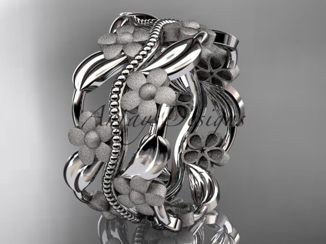 Platinum leaf and vine wedding band, engagement ring ADLR188G