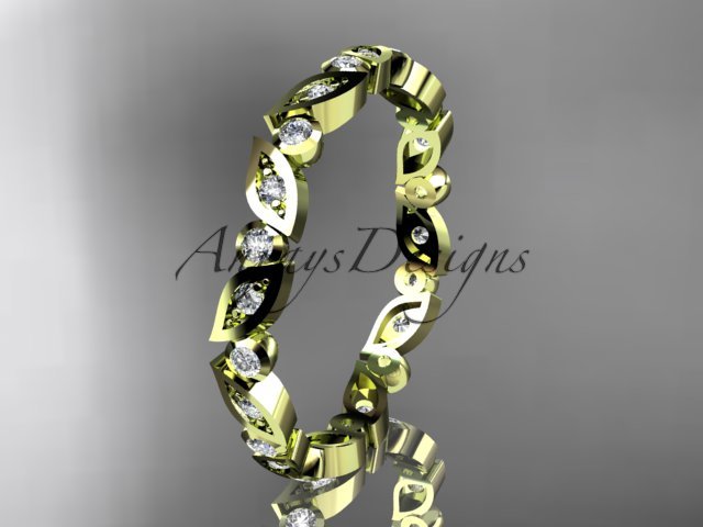 14k yellow gold diamond leaf and vine wedding band,engagement ring ADLR13B
