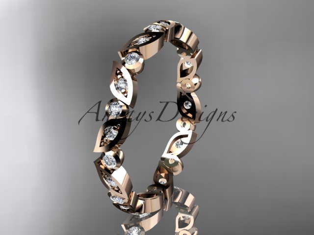 14k rose gold diamond leaf and vine wedding band,engagement ring ADLR13B