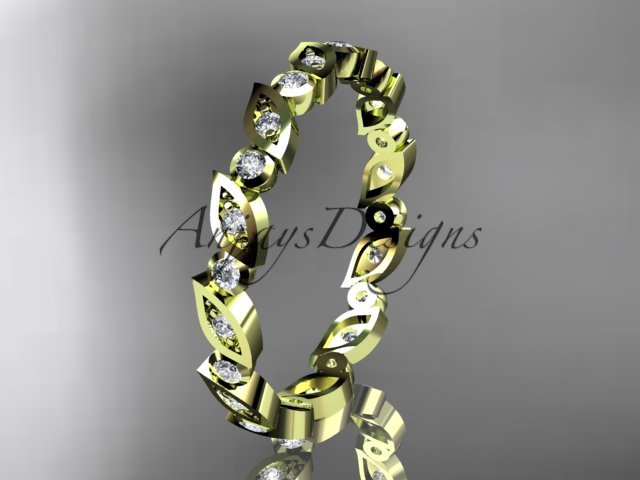14k yellow gold diamond leaf and vine wedding band,engagement ring ADLR12B