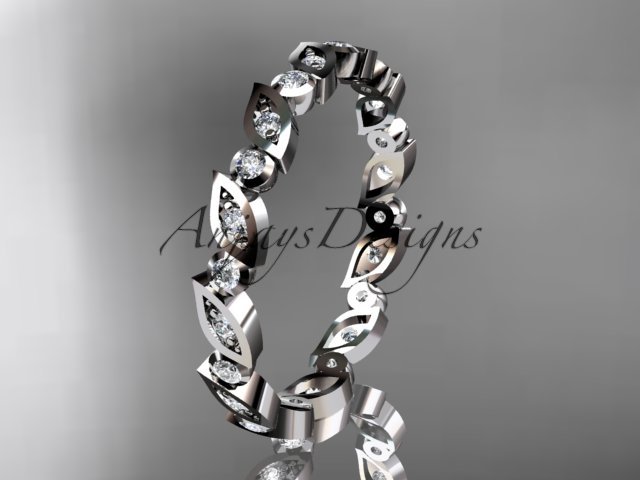14k white gold diamond leaf and vine wedding band,engagement ring ADLR12B