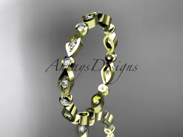 14k yellow gold diamond leaf and vine wedding band,engagement ring ADLR11B