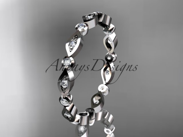 14k white gold diamond leaf and vine wedding band,engagement ring ADLR11B