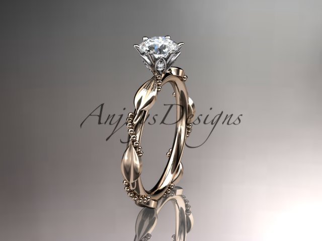 14k rose gold diamond vine and leaf engagement ring ADLR178