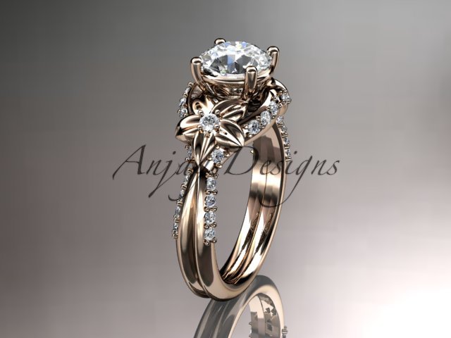14kt rose gold diamond engagement ring with a "Forever Brilliant" Moissanite center stone ADLR221